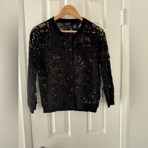Rondina New York Black Embroidered Lace Cardigan Sweater M NWT $395